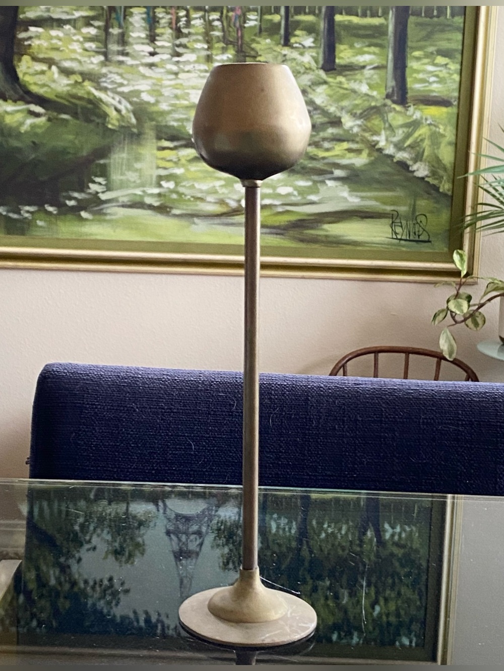 VTG Brass MCM Candlestick Holder Tall Spherical 10.25”